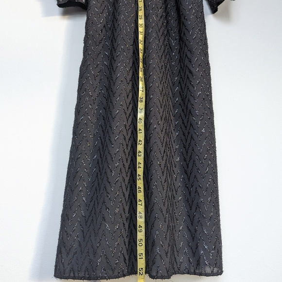 Zara Metallic Tinsel Chevron Balloon Sleeves Button Down Collar Midi Dress sz M - Picture 12 of 16